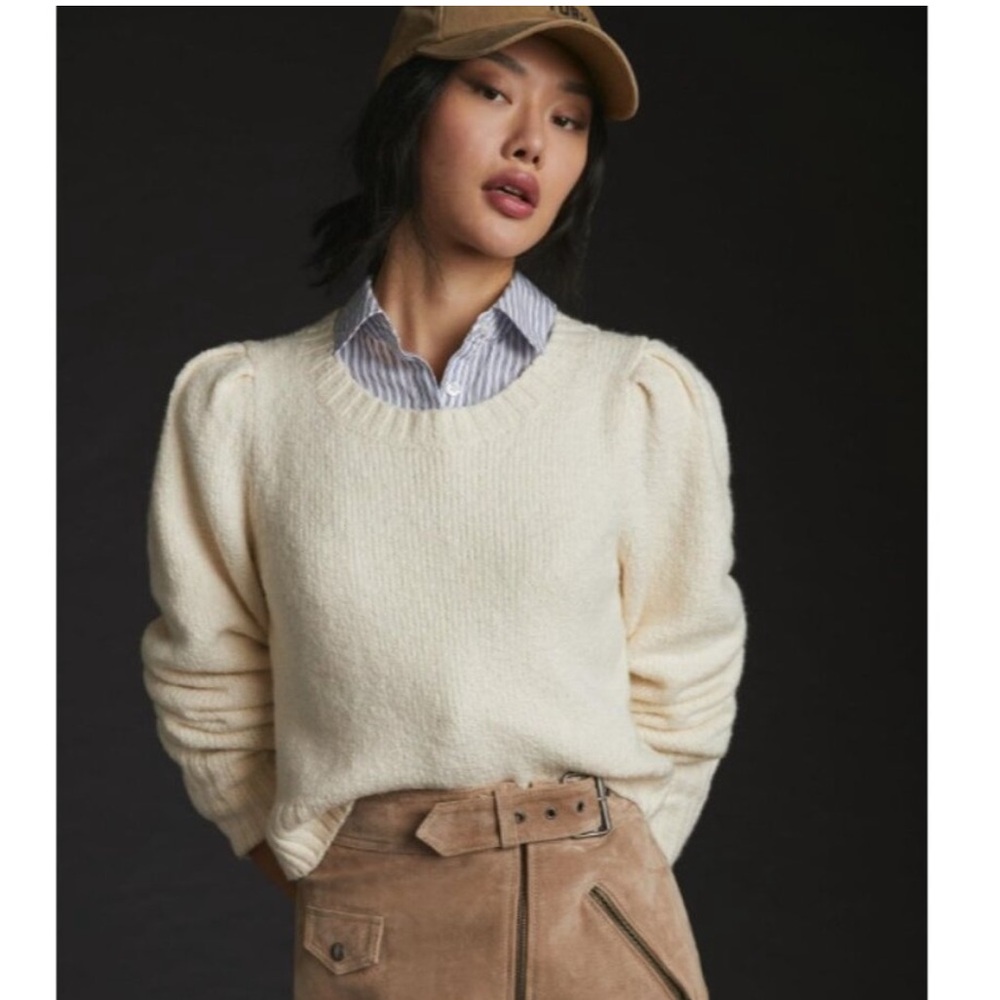 NWT Anthropologie Maeve Crewneck Puff Sleeve Sweater - Picture 1 of 2